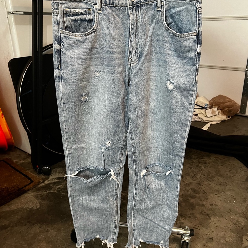 Distressed Light Blue Boyfriend Jeans - Worn Once